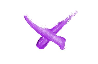 Parlak sıvı ruj smear onay işareti beyaz izole. Purpl