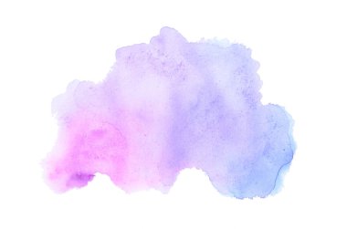 Beyaz üzerine izole edilmiş, sıvı bir kova boyası ile soyut suluboya arka plan görüntüsü. Pembe ve mavi pastel tonları
