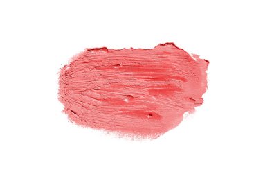 Smear ve ruj veya akrilik boya beyaz arka plan üzerinde izole doku. Lipgloss veya sıvı oje leke örneği inme. Güzellik kozmetik tasarım için eleman. Kırmızı renk