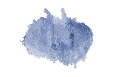 Beyaz üzerine izole edilmiş, sıvı bir kova boyası ile soyut suluboya arka plan görüntüsü. Koyu mavi tonları