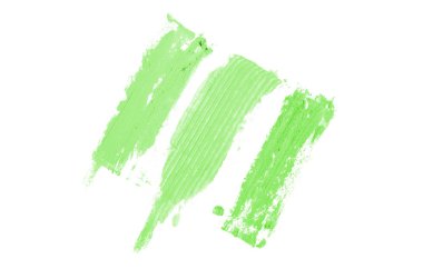 Smear ve ruj veya akrilik boya beyaz arka plan üzerinde izole doku. Lipgloss veya sıvı oje leke örneği inme. Güzellik kozmetik tasarım için eleman. Yeşil renk