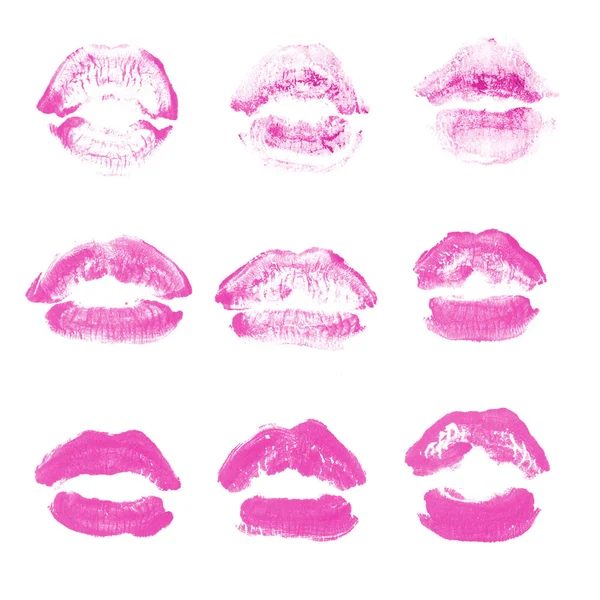 Female lips lipstick kiss print set for valentine day isolated o — Stock Photo, Image