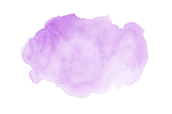 Abstract watercolor background image with a liquid splatter of aquarelle paint, isolated on white. Purple tones