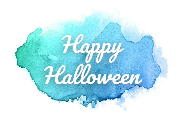 Abstrakte Aquarell-Hintergrundbild mit einem flüssigen Splatter von Aquarellfarbe. Blau und türkis Pastelltöne. fröhliches Halloween — Stockfoto