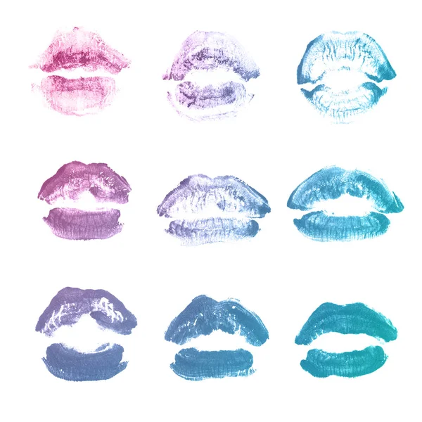 Lábios femininos batom beijo imprimir definido para dia dos namorados isolado o — Fotografia de Stock