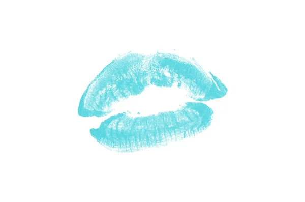 Lippenstift kus Mark op witte achtergrond. Mooie lippen geïsoleerd. Licht blauwe kleur — Stockfoto