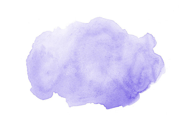 Abstract watercolor background image with a liquid splatter of aquarelle paint, isolated on white. Violet tones