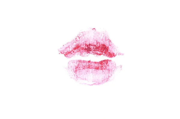 口红亲吻标记在白色背景。美丽的嘴唇孤立. — 图库照片