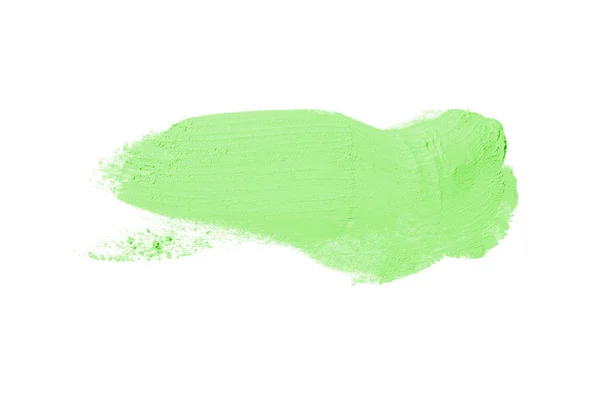Roztěr a struktura rtěnky nebo akrylové barvy izolované na bílém pozadí. Zelená barva — Stock fotografie