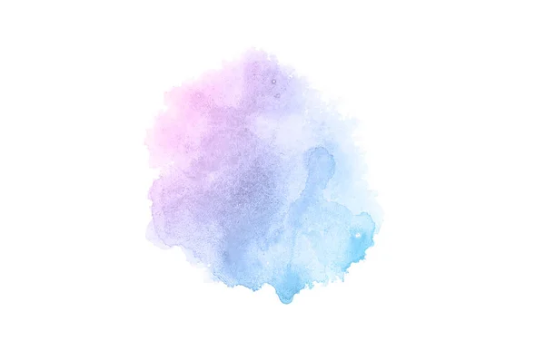 Image abstraite de fond aquarelle avec une éclaboussure liquide de peinture aquarelle, isolée sur blanc. tons pastel rose et bleu — Photo