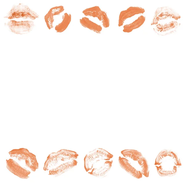 Női ajkak rúzs csók nyomtatni beállított Valentin nap izolált fehér. Narancssárga szín — Stock Fotó