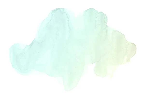 รูปภาพพื้นหลังสีน้ําอักษรด้วยสีน้ําสเปลตเตอร์ของสี Aquarelle ที่แยกจากสีขาว สีเขียวและสีเหลืองสีพาสเทล — ภาพถ่ายสต็อก