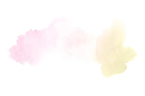 Imagem de fundo aquarela abstrata com um respingo líquido de tinta aquarelle, isolado em branco. Tons rosa e amarelo — Fotografia de Stock