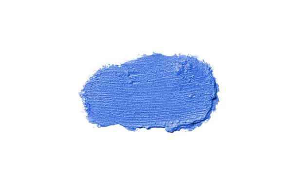 Rozmaz i tekstury szminki lub farby akrylowej na białym tle. Kolor niebieski — Zdjęcie stockowe