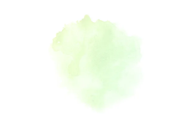 白に隔離されたアクアレル塗料の液体スプラッタを持つ抽象的な水彩の背景画像。緑と黄色のパステルトーン — ストック写真