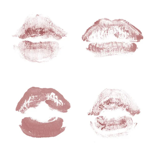 Labios femeninos beso lápiz labial conjunto de impresión para el día de San Valentín aislado en blanco. Color rojo oscuro — Foto de Stock