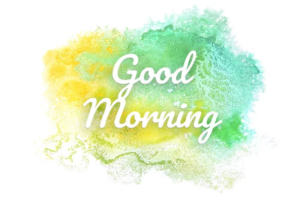 Abstrakt akvarell bakgrundsbild med en flytande splatter av akvarellfärg. Gröna och gula pastellfärger. God morgon — Stockfoto