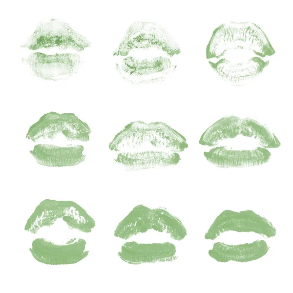 Vrouwelijke lippen lipstick kiss print set voor Valentijn dag geïsoleerd op wit. Donker groene kleur — Stockfoto