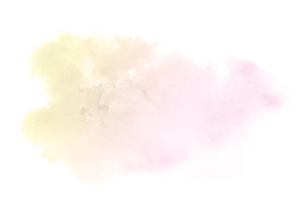 抽象水彩背景图像与水彩漆的液体飞溅，在白色上隔离。粉红色和黄色 — 图库照片
