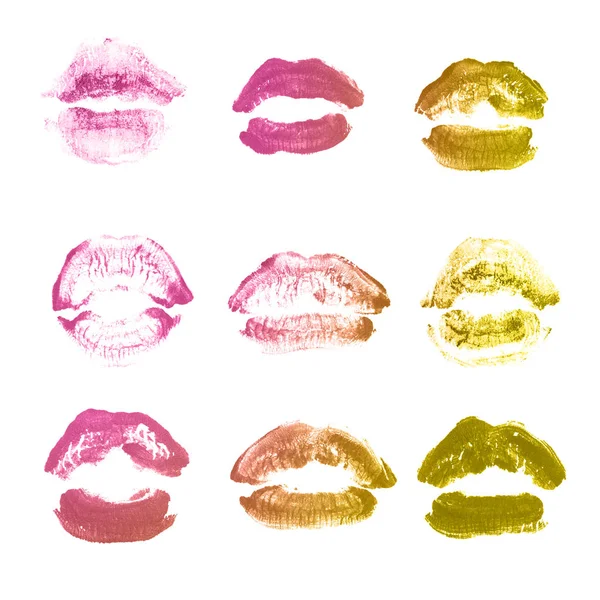 Kadın dudakları ruj öpücük baskı sevgililer günü izole o için ayarlayın — Stok fotoğraf