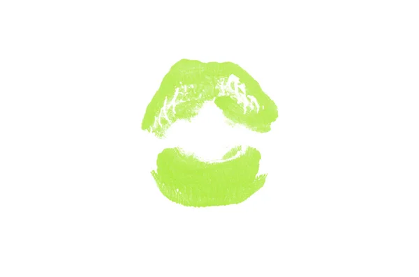Segno di bacio rossetto su sfondo bianco. Belle labbra isolate. Colore verde chiaro — Foto Stock