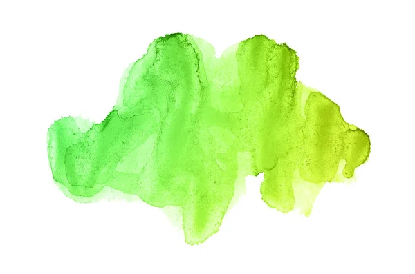 Imagem de fundo aquarela abstrata com um respingo líquido de tinta aquarelle, isolado sobre branco.tons pastel verde e amarelo — Fotografia de Stock