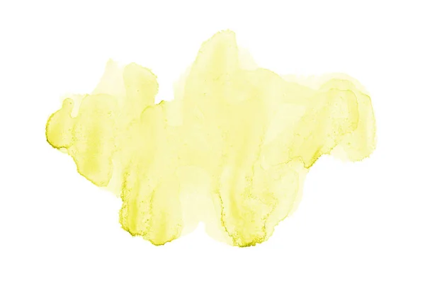 Abstract watercolor background image with a liquid splatter of aquarelle paint, isolated on white. Yellow tones — Stock Photo, Image