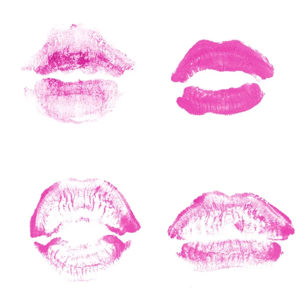 Vrouwelijke lippen lipstick kiss print set voor Valentijn dag geïsoleerd op wit. Roze kleur — Stockfoto