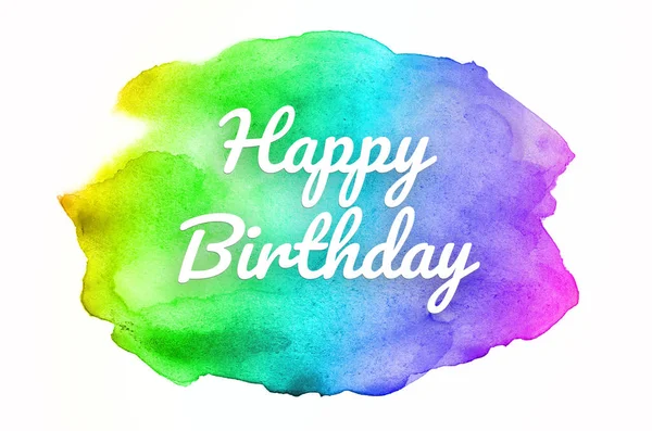 Abstract watercolor background image with a liquid splatter of aquarelle paint. Rainbow tones. Happy birthday — Stock Photo, Image