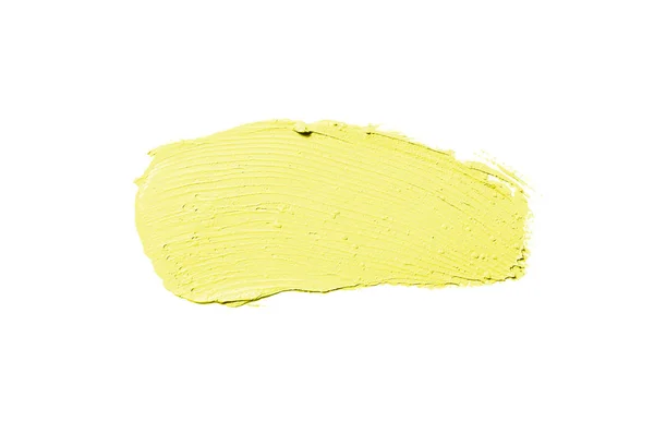 Smear and texture of lipstick or acrylic paint isolated on white background. Yellow color — Stock Photo, Image