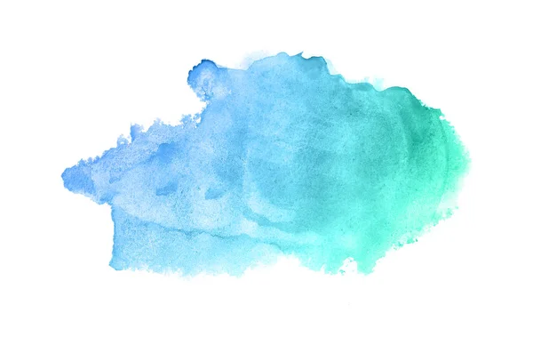 Abstrakt akvarell bakgrundsbild med en flytande splatter av akvarellfärg, isolerad på vitt. Blå och turkos pastellfärger — Stockfoto