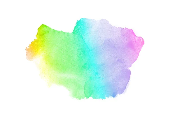 白に隔離されたアクアレル塗料の液体スプラッタを持つ抽象的な水彩の背景画像。レインボートーン — ストック写真
