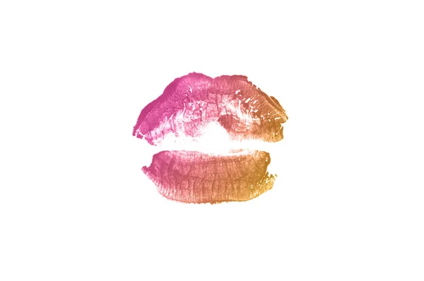 Marca de beso de lápiz labial sobre fondo blanco. Hermosos labios aislados. Color bronce —  Fotos de Stock