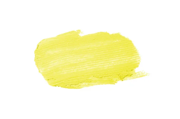 Smear and texture of lipstick or acrylic paint isolated on white background. Yellow color — Stock Photo, Image