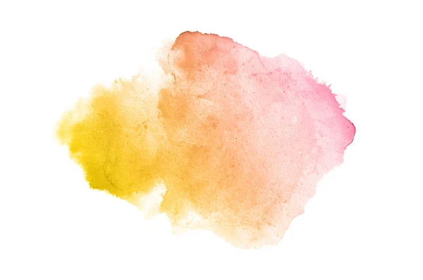 抽象水彩背景图像与水彩漆的液体飞溅，在白色上隔离。粉红色和黄色 — 图库照片