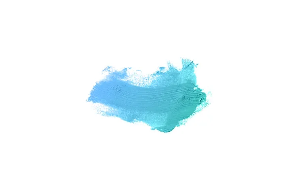 Mancha y textura de lápiz labial o pintura acrílica aislada sobre fondo blanco. Color azul turquesa — Foto de Stock