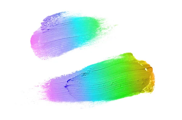 Abstrich und Textur von Lippenstift oder Acrylfarbe isoliert auf weißem Hintergrund. Regenbogenfarbe — Stockfoto