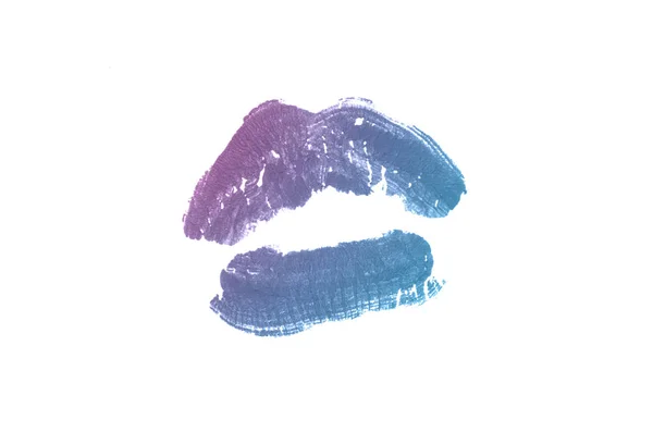 Marca de beso de lápiz labial sobre fondo blanco. Hermosos labios aislados. Color azul violeta —  Fotos de Stock