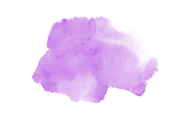 Abstract watercolor background image with a liquid splatter of aquarelle paint, isolated on white. Purple tones