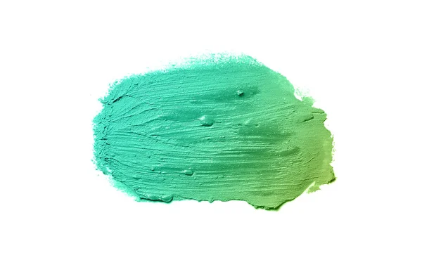 Abstrich und Textur von Lippenstift oder Acrylfarbe isoliert auf weißem Hintergrund. smaragdgrüne Farbe — Stockfoto