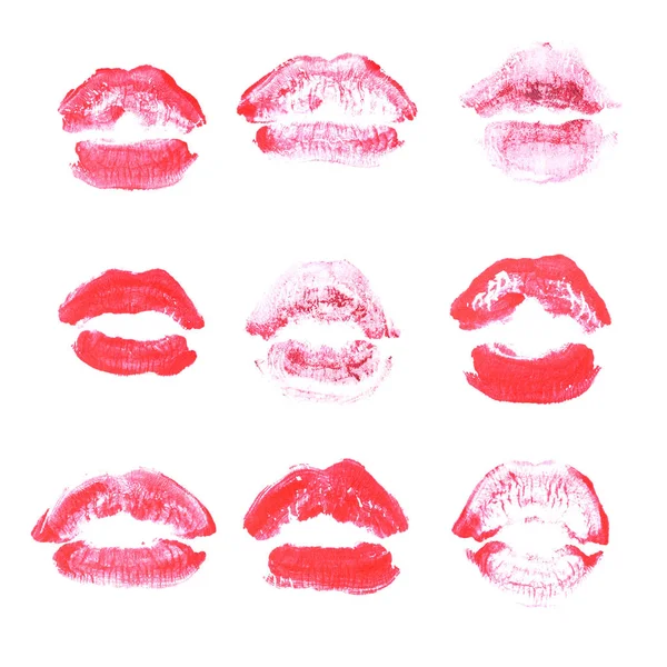 Vrouwelijke lippen lipstick kiss print set voor Valentijn dag geïsoleerd o — Stockfoto