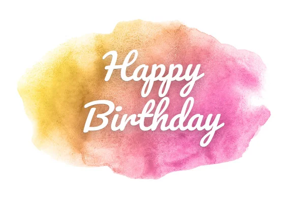 Imagem de fundo aquarela abstrata com um respingo líquido de tinta aquarelle. Tons rosa e amarelo. Feliz aniversário. — Fotografia de Stock