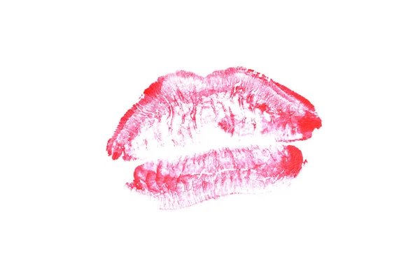 Marca de beijo de batom no fundo branco. Lábios lindos isolados. Cor Magenta — Fotografia de Stock