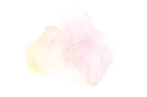 Imagem de fundo aquarela abstrata com um respingo líquido de tinta aquarelle, isolado em branco. Tons rosa e amarelo — Fotografia de Stock