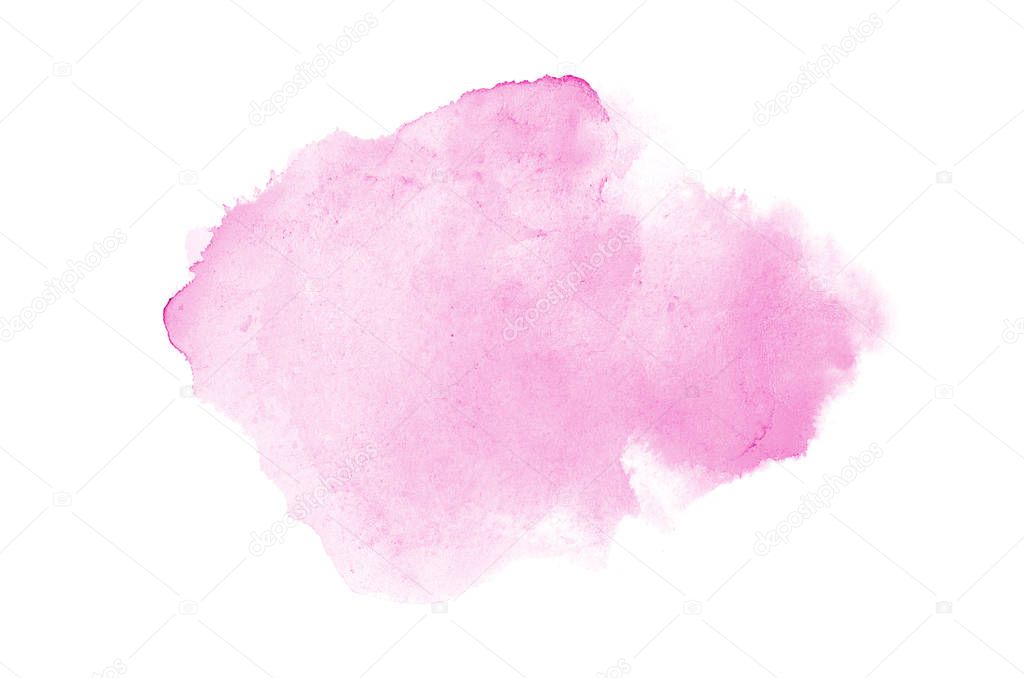 Abstract watercolor background image with a liquid splatter of aquarelle paint, isolated on white. Pink tones