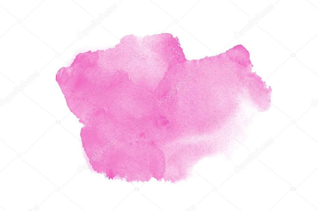 Abstract watercolor background image with a liquid splatter of aquarelle paint, isolated on white. Pink tones