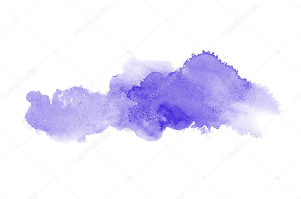 Abstract watercolor background image with a liquid splatter of aquarelle paint, isolated on white. Violet tones