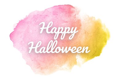 Kova boyası sıvı bir sıçrama ile soyut suluboya arka plan görüntüsü. Pembe ve sarı tonları. Cadılar Bayramınız Kutlu Olsun