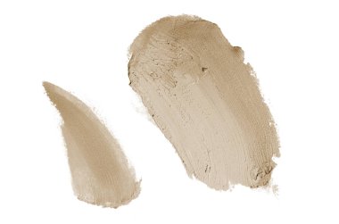 Smear ve ruj veya akrilik boya beyaz arka plan üzerinde izole doku. Lipgloss veya sıvı oje leke örneği inme. Güzellik kozmetik tasarım için eleman. Kahverengi renk