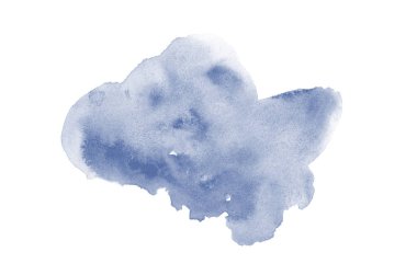 Beyaz üzerine izole edilmiş, sıvı bir kova boyası ile soyut suluboya arka plan görüntüsü. Koyu mavi tonları